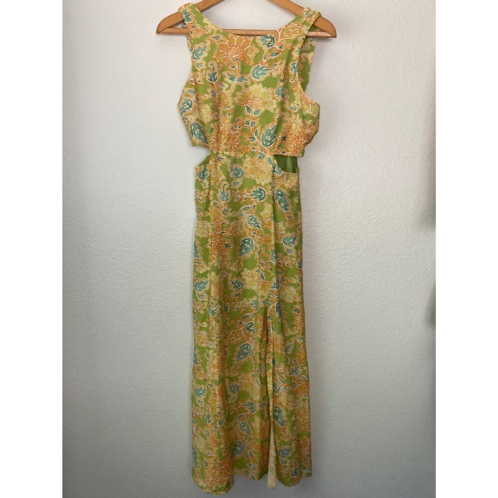 En Creme Boho Floral Retro Maxi Dress Cutout Sz Small Lime Green Mod
